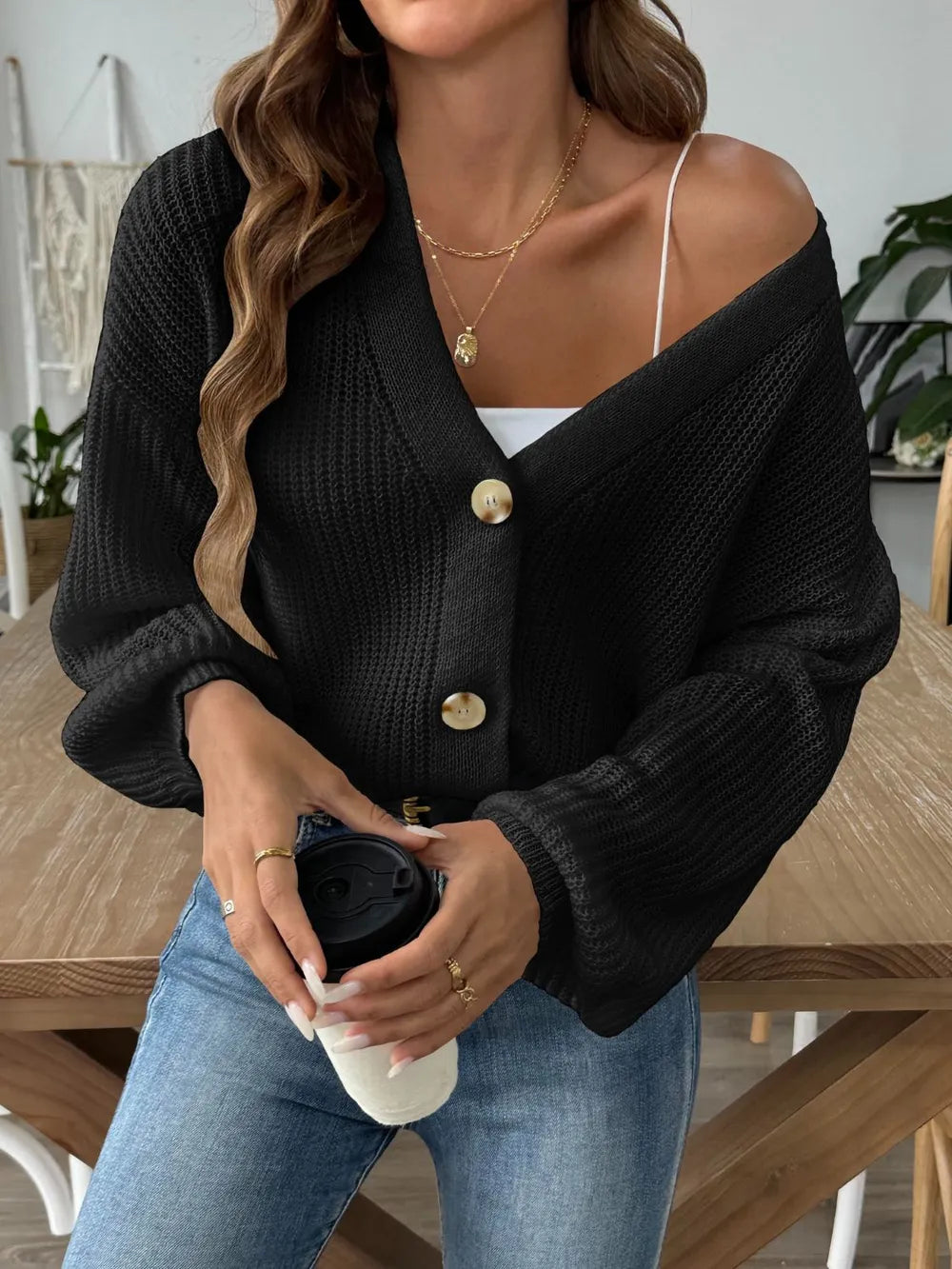 Autumn and winter new minimalist short button jacket sweater cardigan