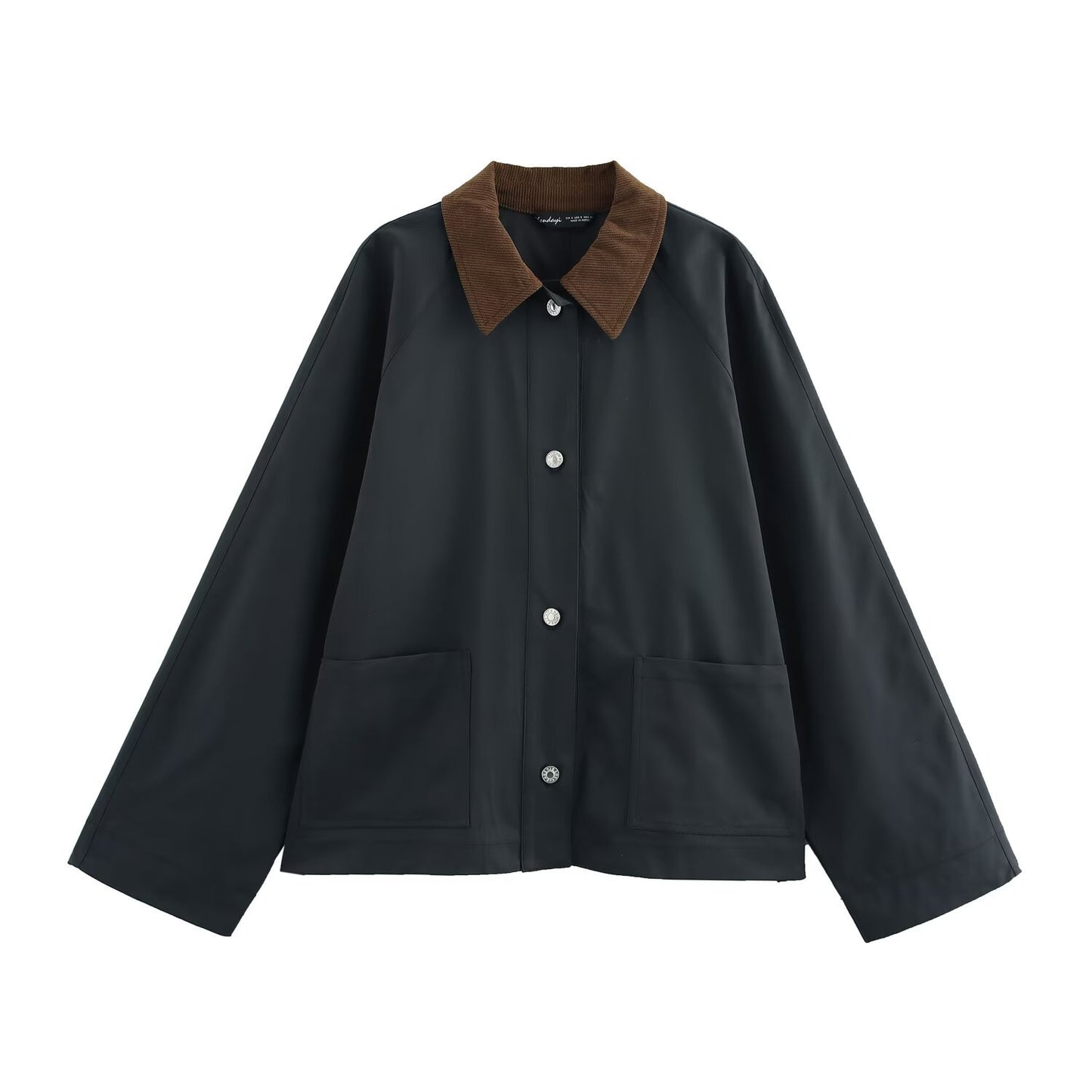 Fashionable breasted corduroy collar leather jacket