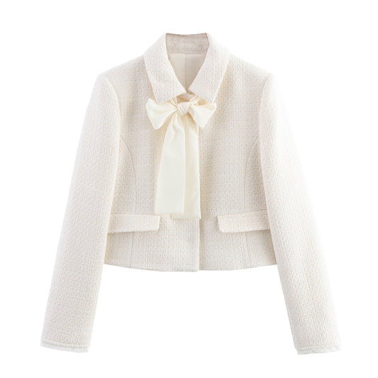 Women's collar long sleeved butterfly tie tied suit jacket