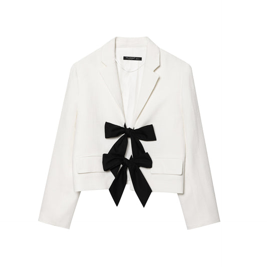 Colorful bow decoration long sleeved suit jacket for women