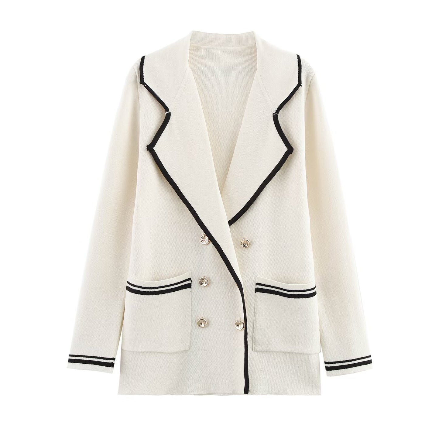 Edge embellished double breasted knitted suit jacket for women