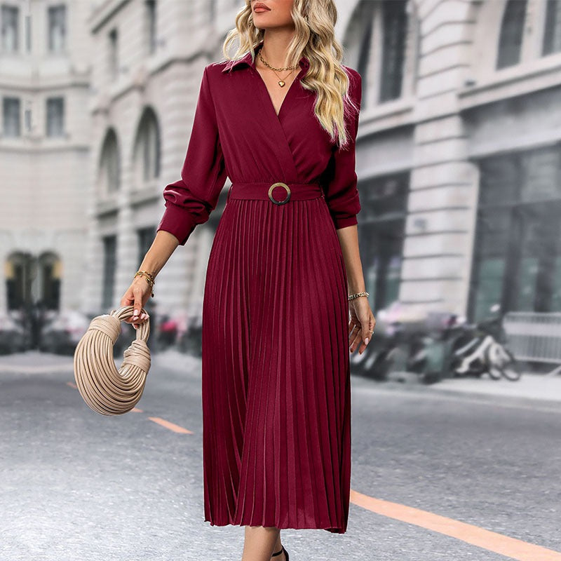 Wholesale popular spring and autumn European and American women's high-end solid color dresses