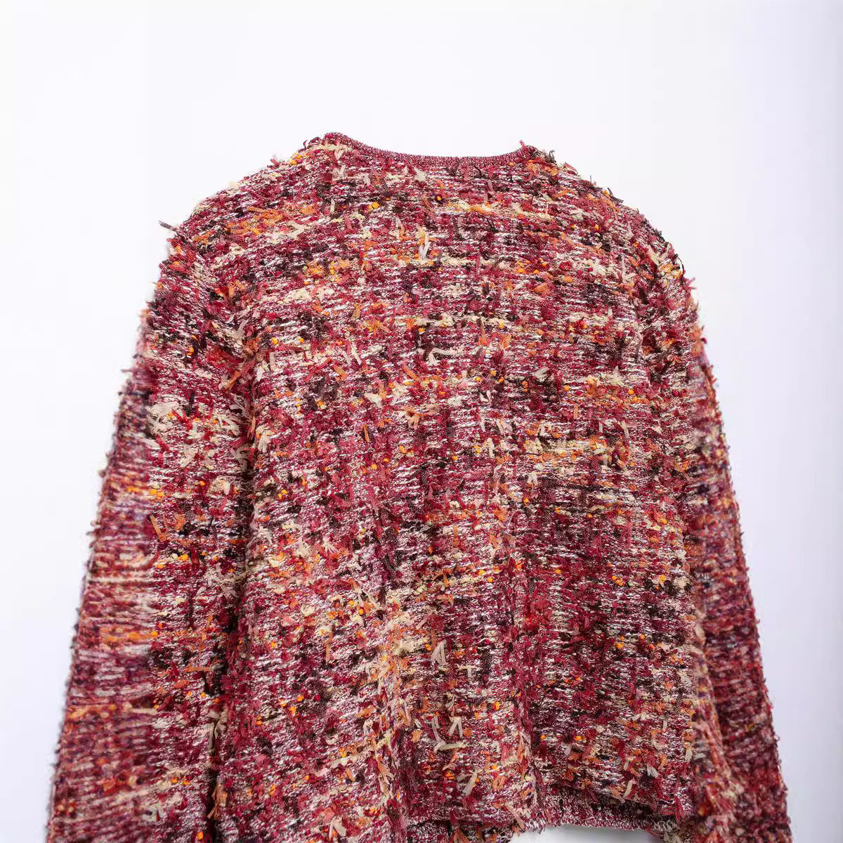 European and American style women's small fragrance French heavy industry round neck long sleeved jacket