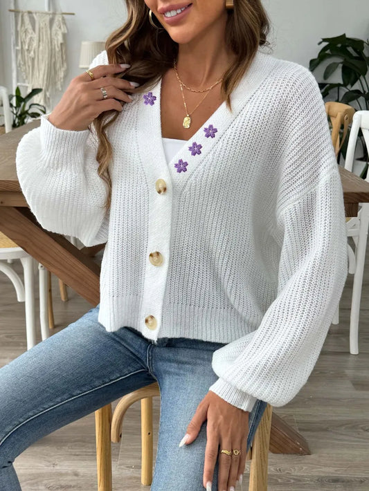 Autumn and winter flower embroidery sticker short button jacket sweater cardigan