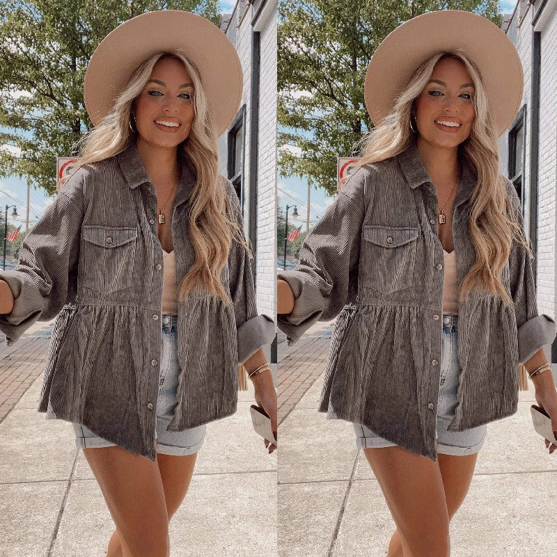 Autumn and winter cardigan lapel corduroy single breasted jacket women's shirt