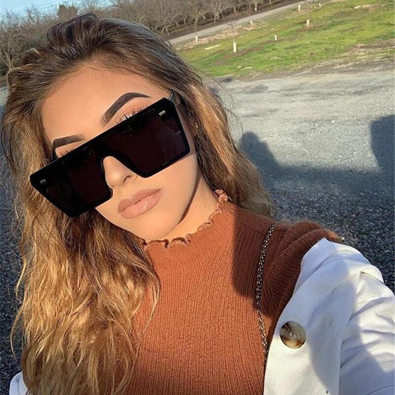 Retro Oversized Square Sunglasses Men And Women European And American Trend Rice Nail Sunglasses One Piece Glasses