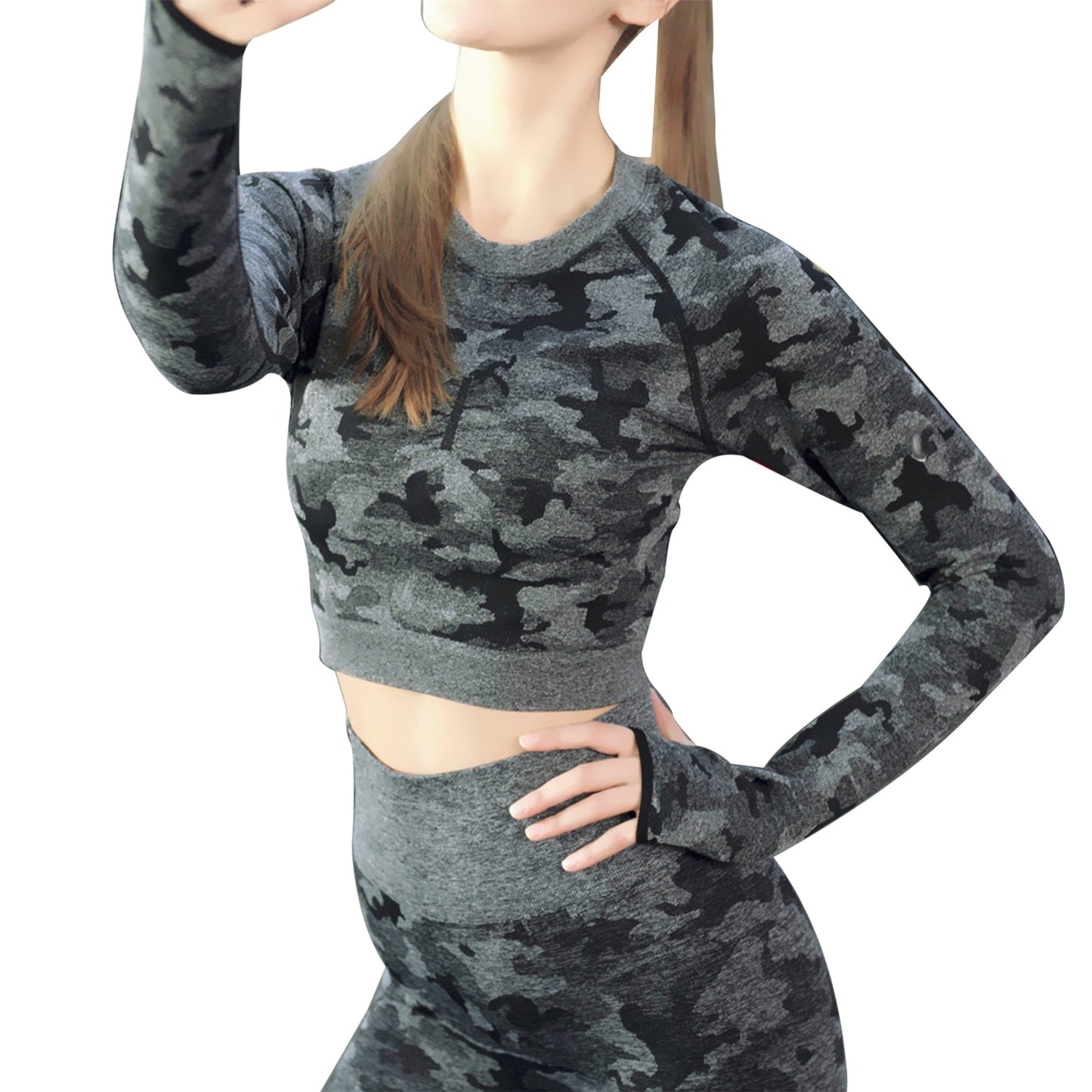 Camouflage Jacquard Yoga Top Seamless Long Sleeve Designed for Running Long Sleeve Fitness Yoga Wear Long Sleeve