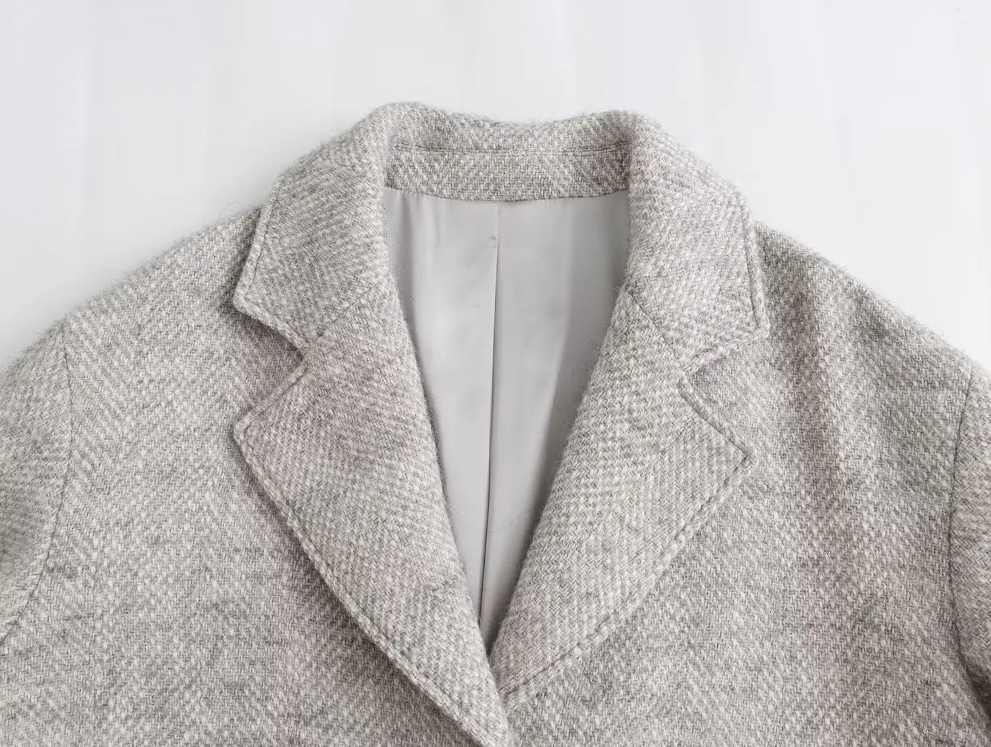 Winter Women Casual Solid Coat Single Breasted Loose Fit Coat Herringbone Twill Long Women Demi-season Jacket