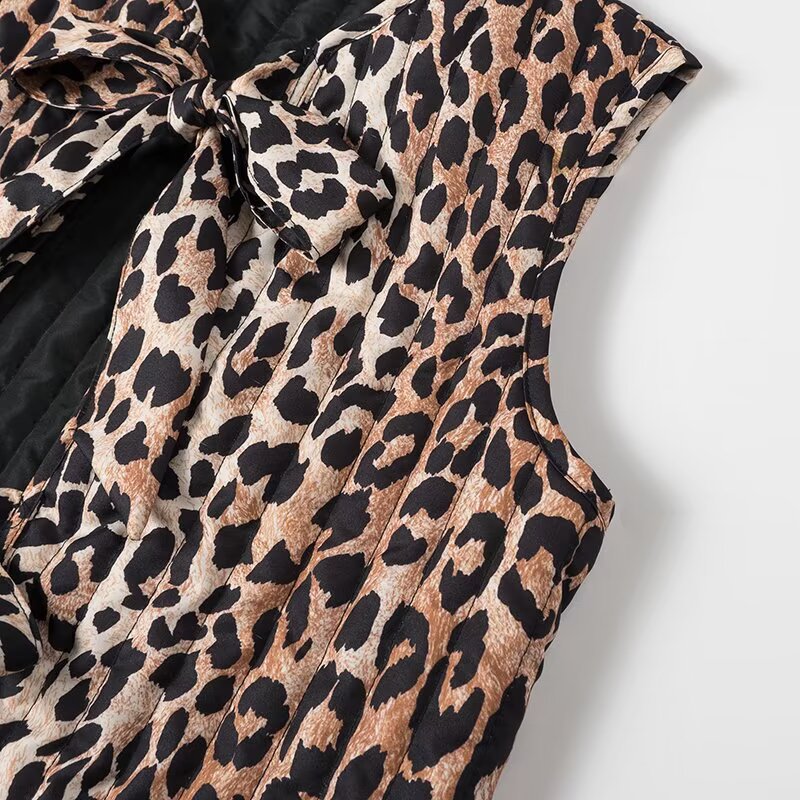Leopard print lace up vest jacket for women