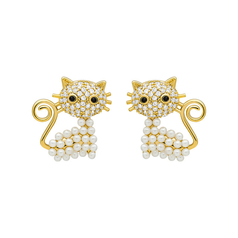 Cat Pearl Earrings New Fashion Earrings Women Silver Needle Korean Temperament Net Red Ear Accessories