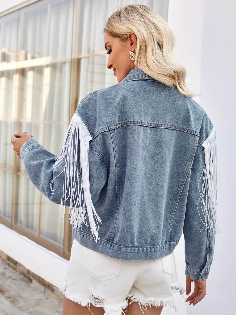 Button Up Dropped Shoulder Denim Jacket