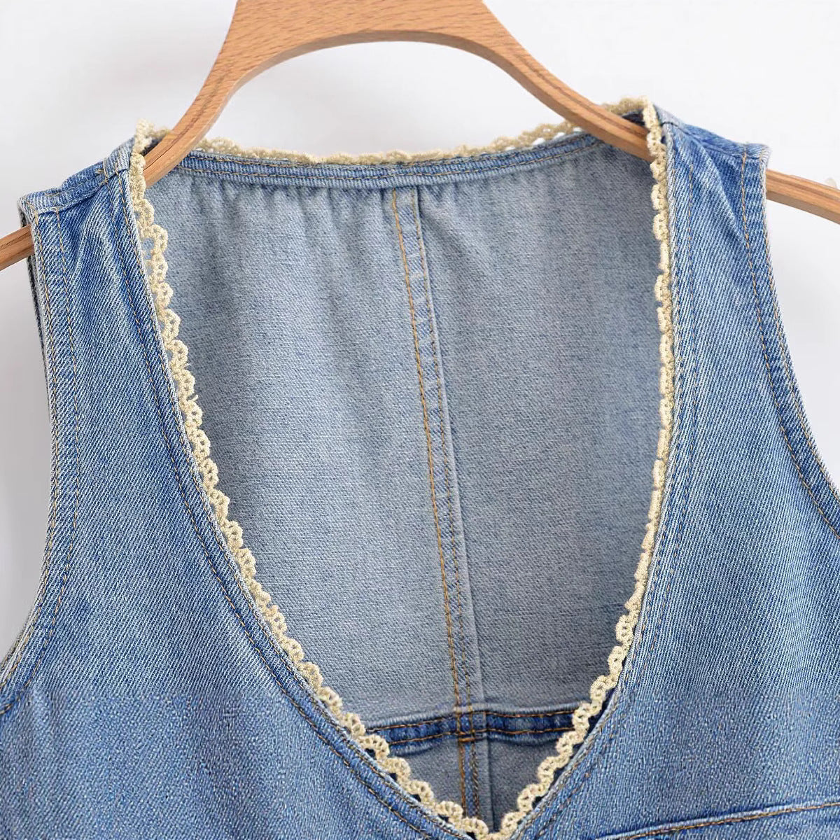 Lace tassel lace up denim vest jacket