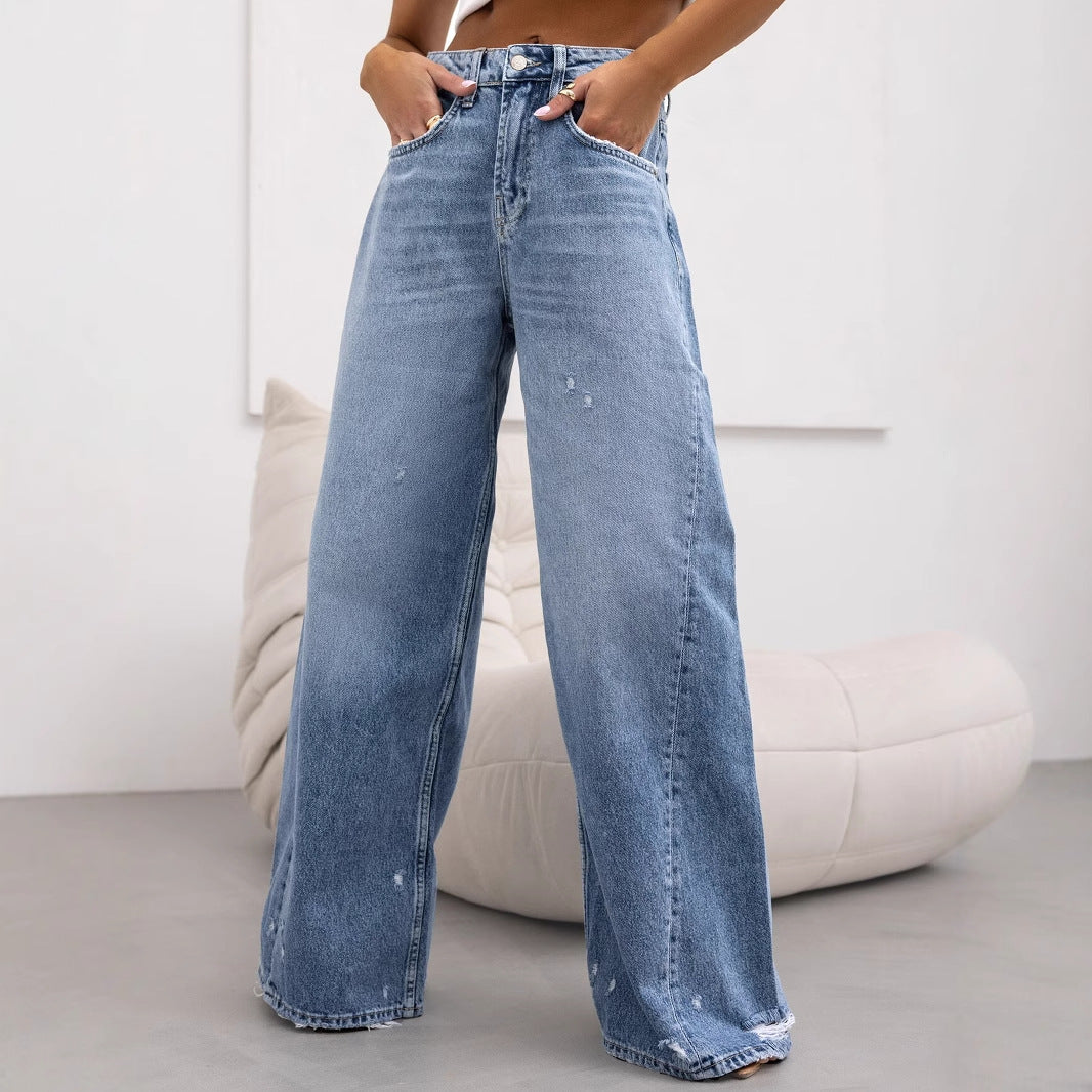Retro straight leg jeans wide leg pants for women