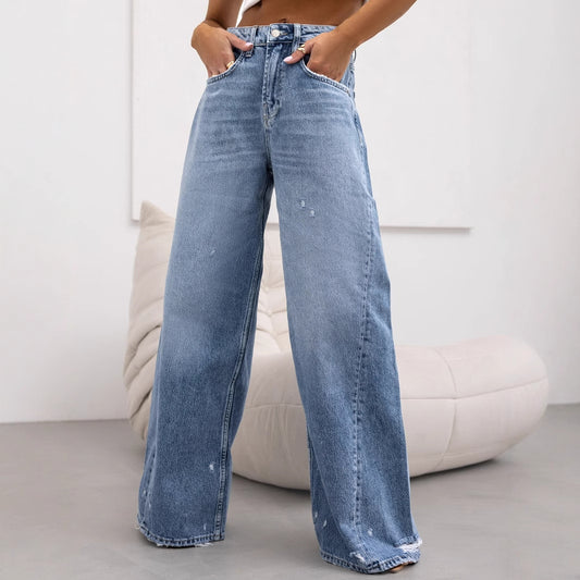 Retro straight leg jeans wide leg pants for women