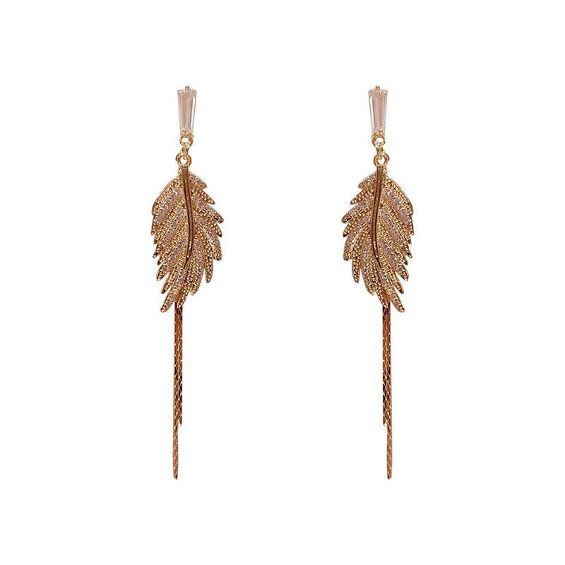 925 Silver Needle Stud Earrings Women's Long Fashion Earrings Tassel Earrings New Trendy Leaf Earrings