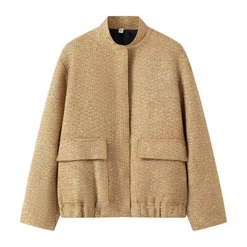 Bead embellished small stand collar jacket