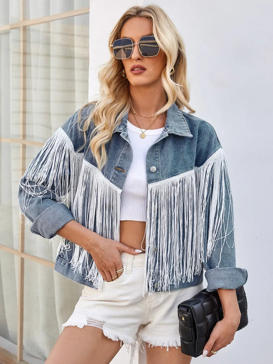 Button Up Dropped Shoulder Denim Jacket