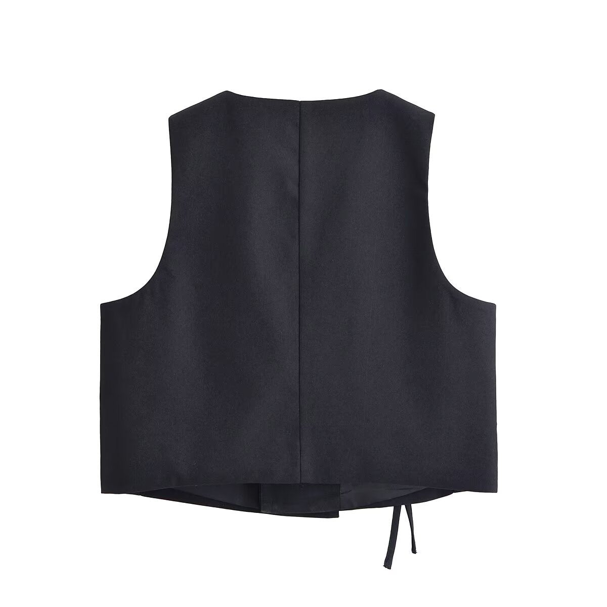 V-neck lace up loose vest jacket for women