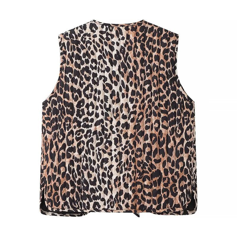 Leopard print lace up vest jacket for women