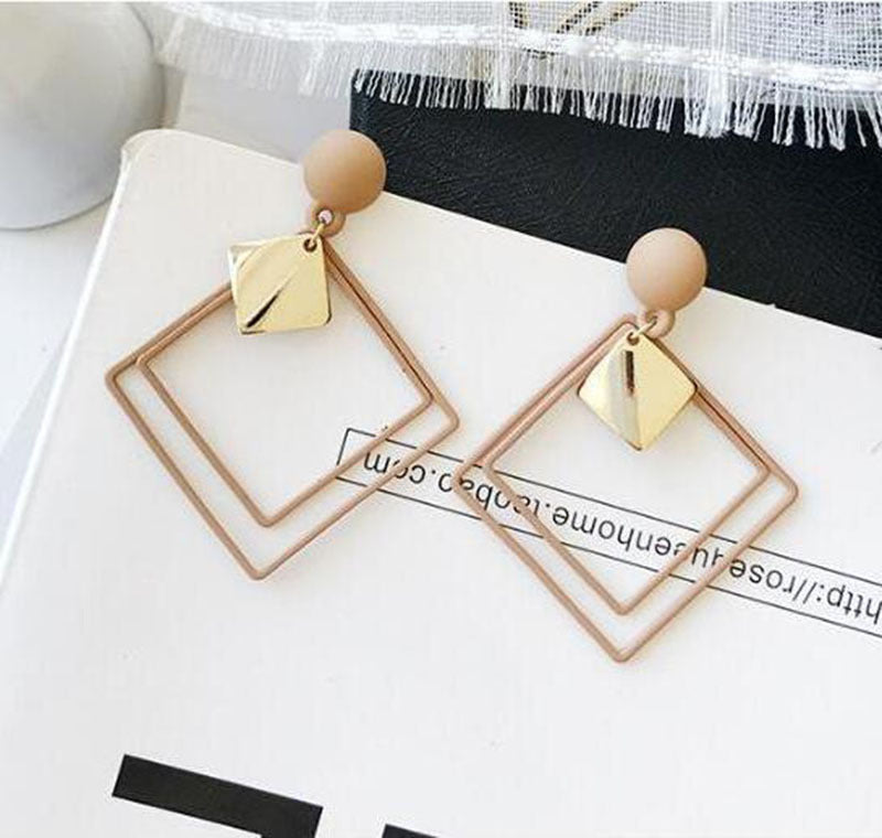925 Silver Needle Earrings Ins Cool Style Geometric Earrings Fashion Hollow Diamond-Shaped Metal Square Earrings