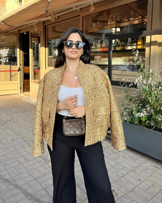 Bead embellished small stand collar jacket