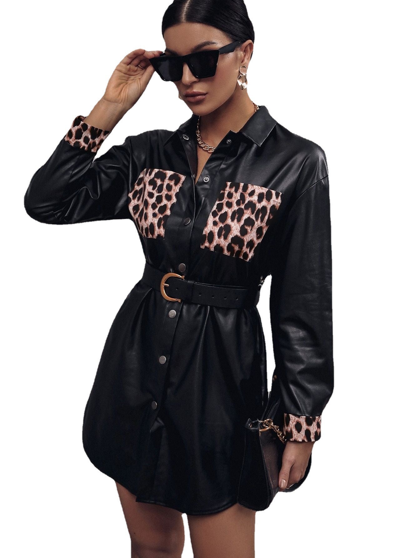 Ivy Lane Tied Leopard Snap Down Trench Coat