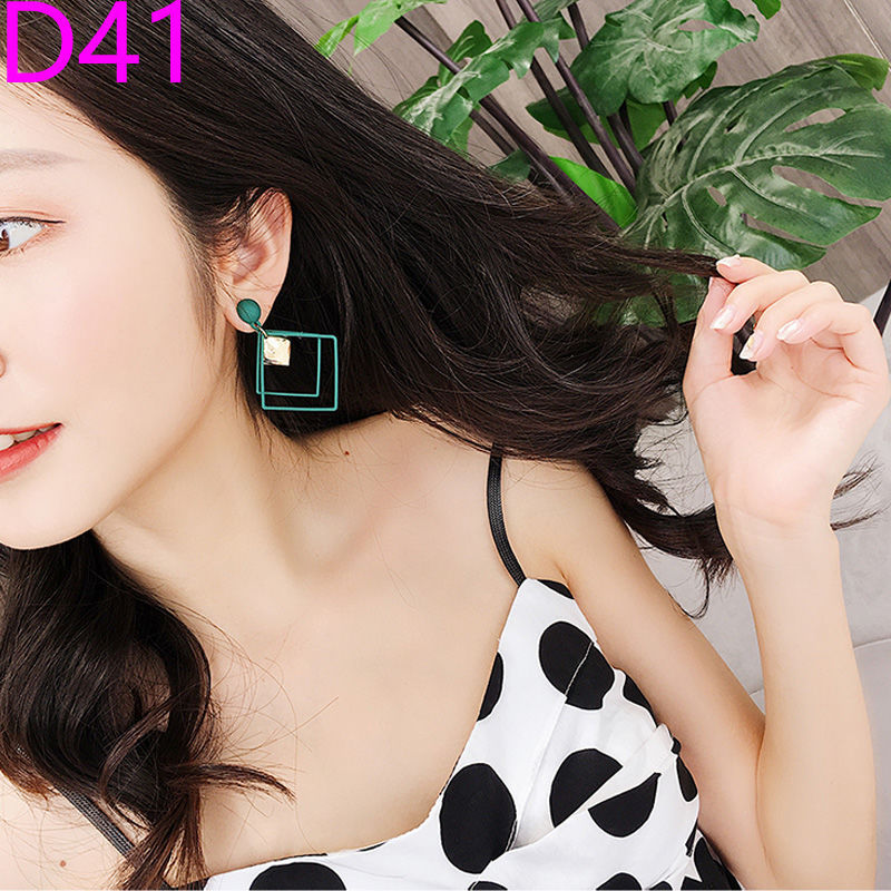 925 Silver Needle Earrings Ins Cool Style Geometric Earrings Fashion Hollow Diamond-Shaped Metal Square Earrings