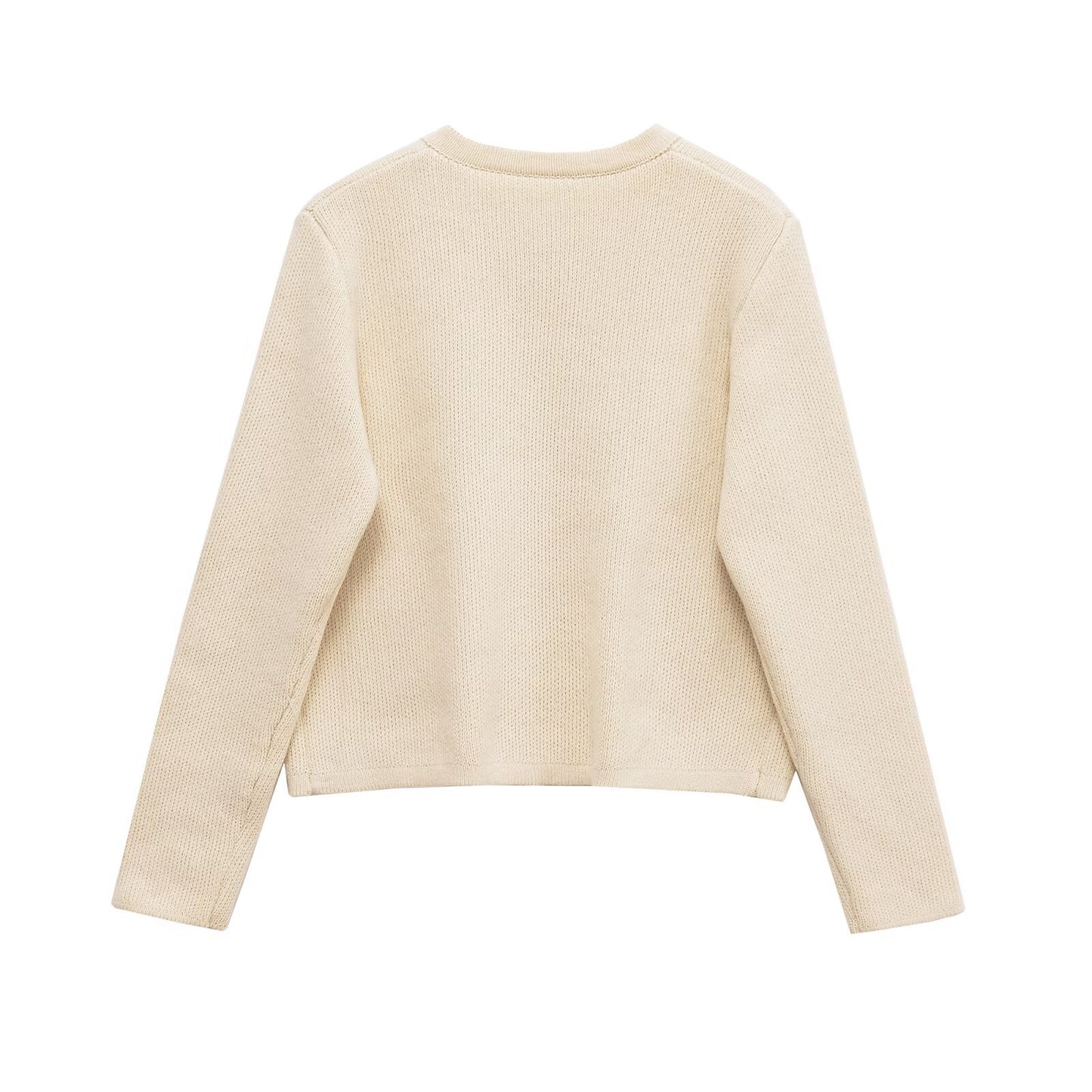Women's European and American style pocket decoration round neck long sleeved jacket