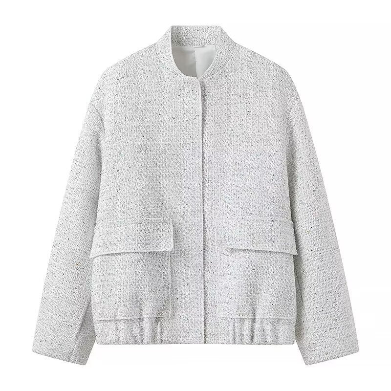 Bead embellished small stand collar jacket