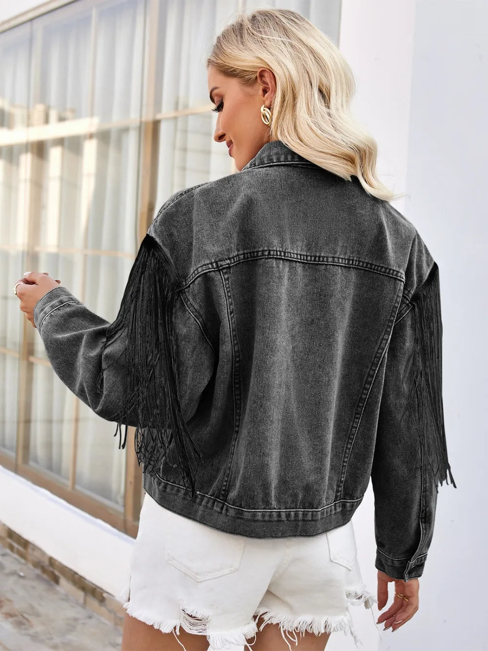 Button Up Dropped Shoulder Denim Jacket