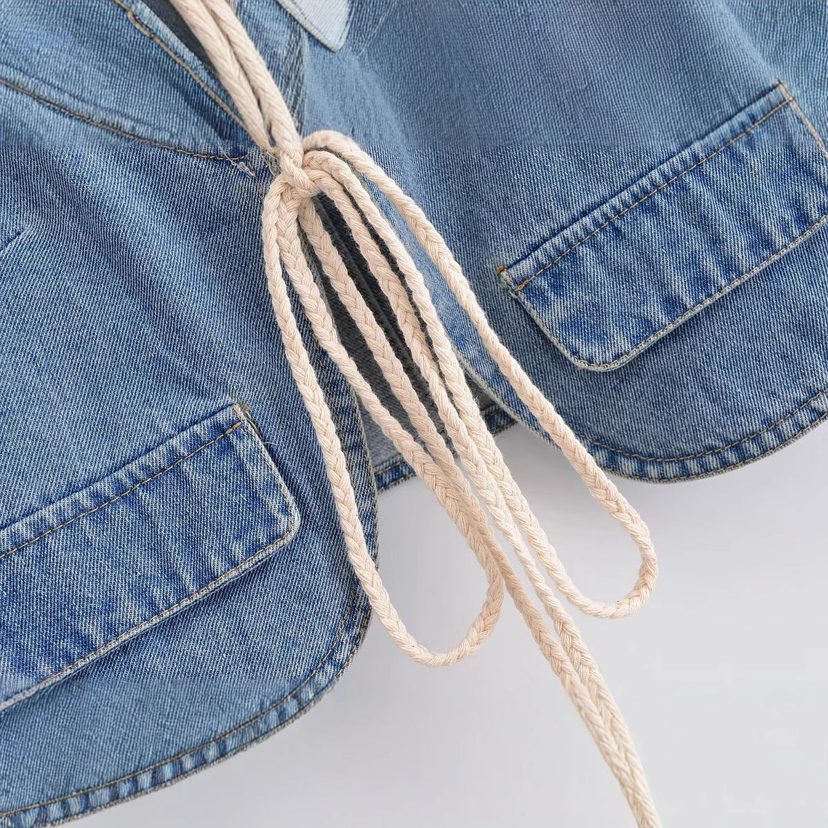 Lace tassel lace up denim vest jacket