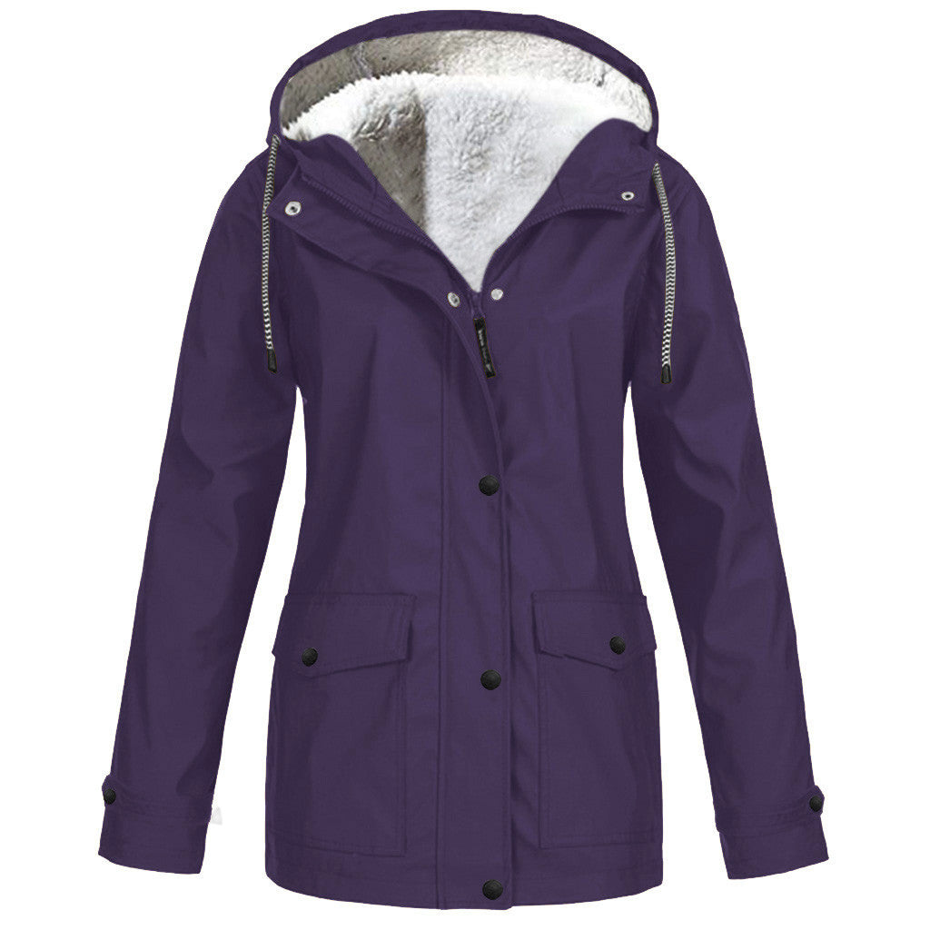 Autumn And Winter Plush Jacket Outdoor Mountaineering Suit Hooded Jacket