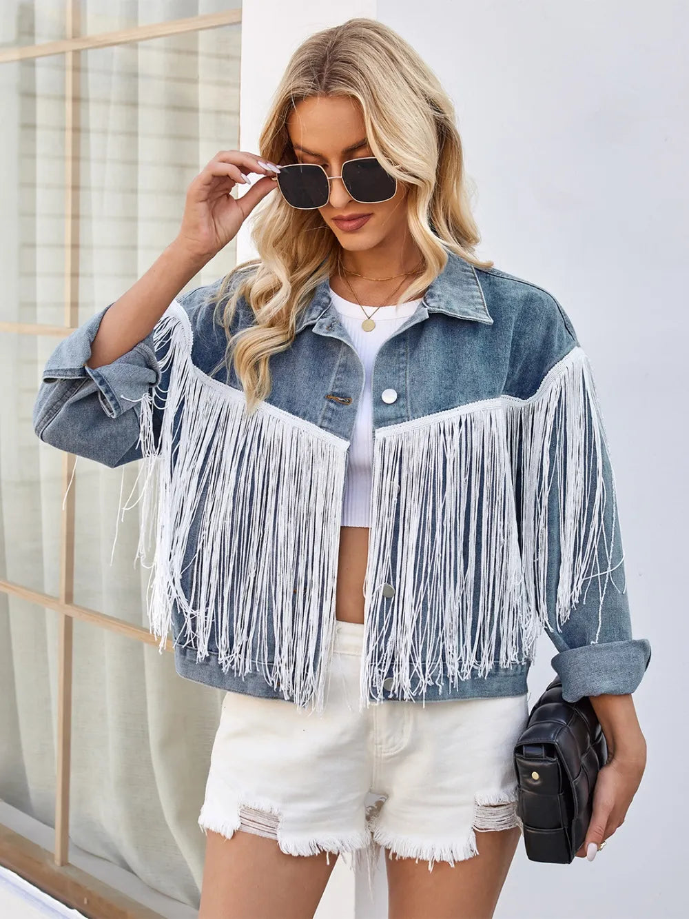 Button Up Dropped Shoulder Denim Jacket