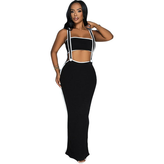 Fashionable and sexy strapless strapless hollow out belly slimming long dress