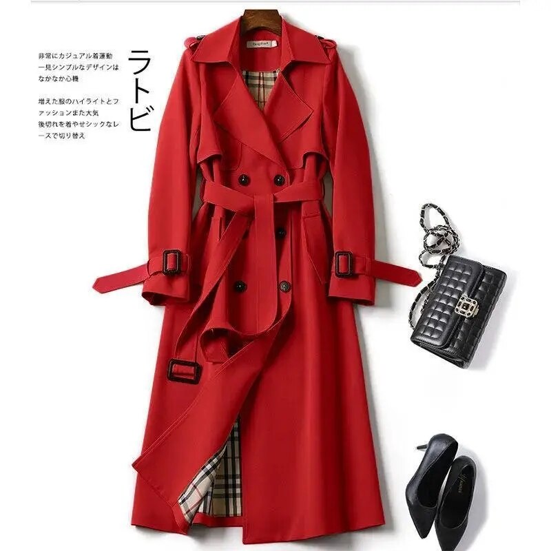 Windbreaker Women's Mid Length Spring And Autumn New Popular British Style Over The Knee Coat Spring And Autumn Coat