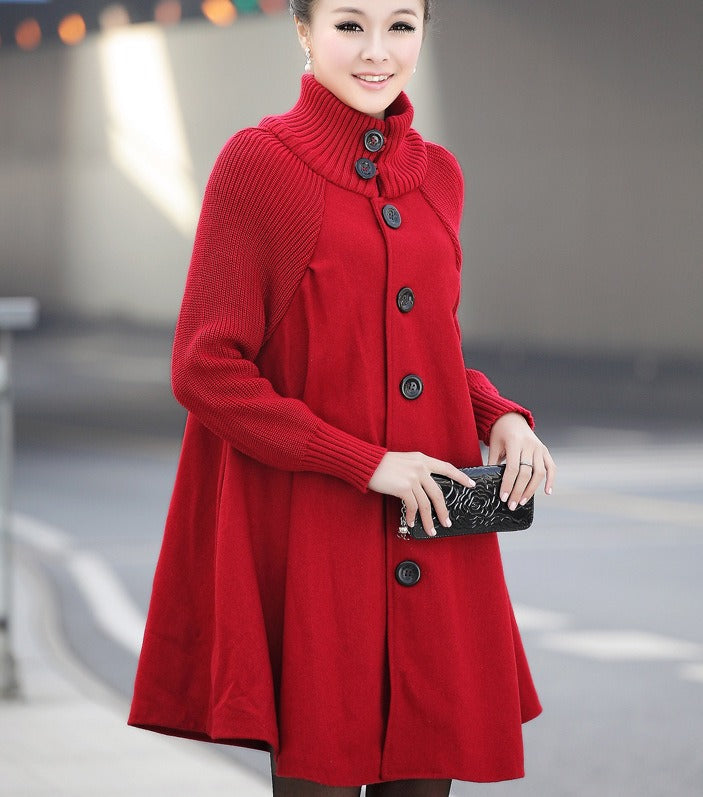 New oversized women's mid length loose fitting woolen coat cape woolen windbreaker coat