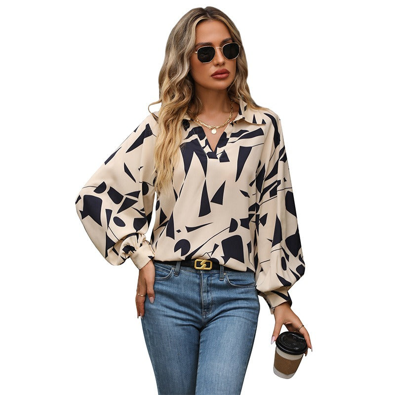 Spring and Autumn Hot selling European and American Fashion Women's Long sleeved Printed Shirt