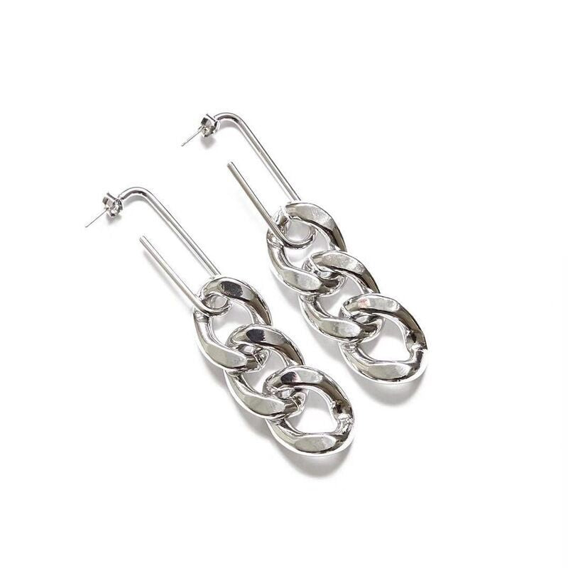 S925 Silver Needle Thick Chain Earrings Long Exaggerated Jewelry Personality Chain Earrings Female Hip-Hop Earrings