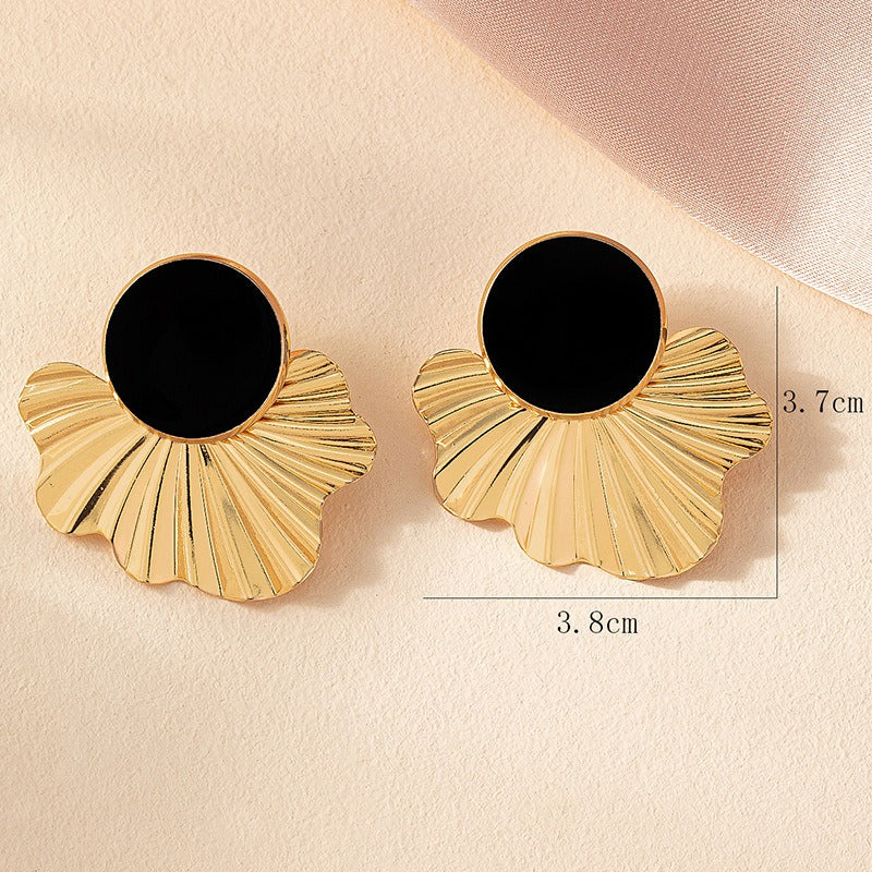 Geometric enamel glaze earrings for women Japanese and Korean ins style simple fashion round fan earrings