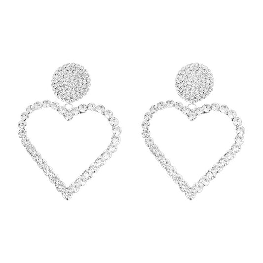 Fashion Big Heart Crystal Rhinestone Drop Earrings for Women Shiny Silver Color Geometric Dangle Earrings Jewelry Gifts