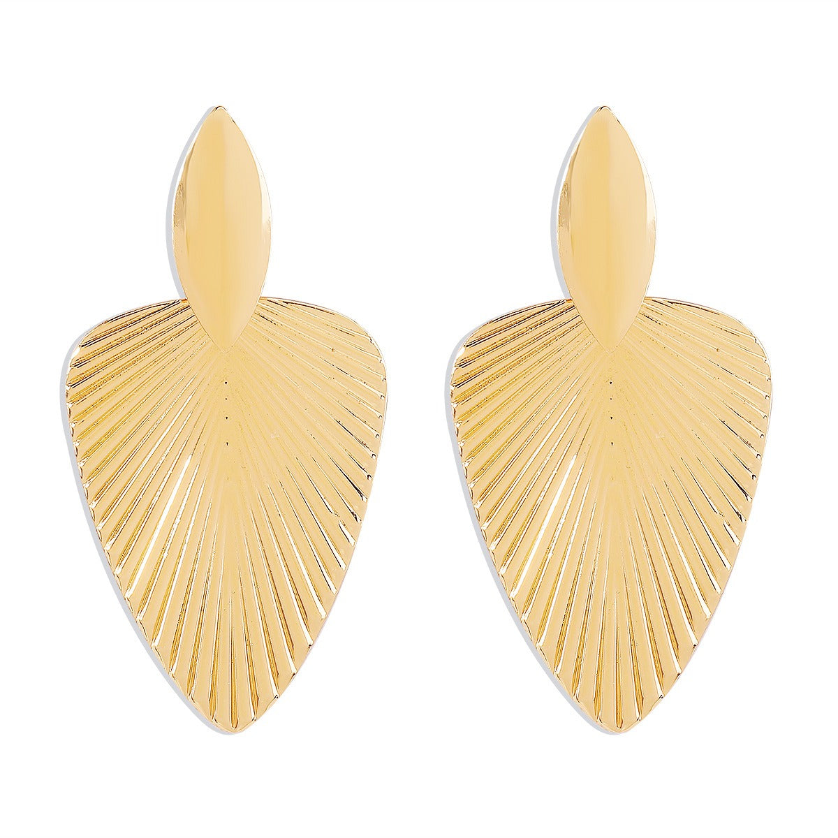 European and American fashion metallic cattail fan pendant earrings leaf texture geometric earrings for women