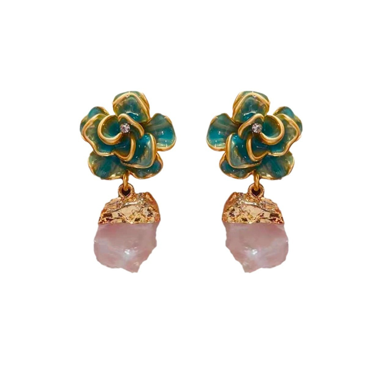 Medieval style high-end oil dripping rose gradient earrings literary retro versatile design earrings