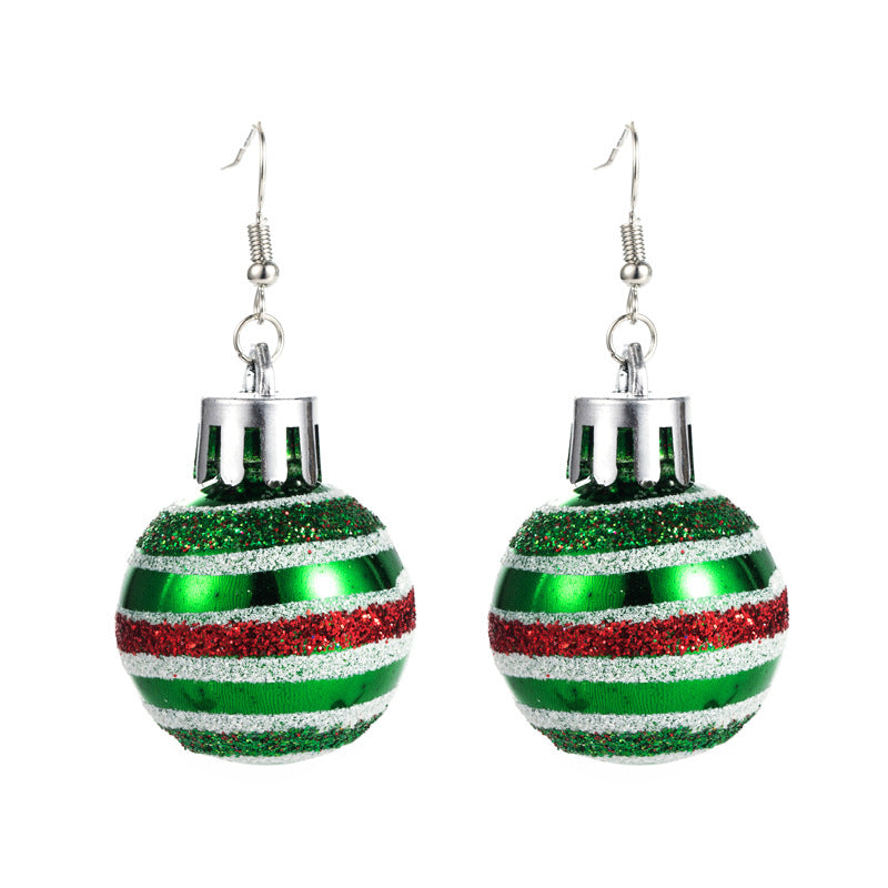 Christmas Ball Stripe Earrings Earhook Personality Simple Christmas Earrings