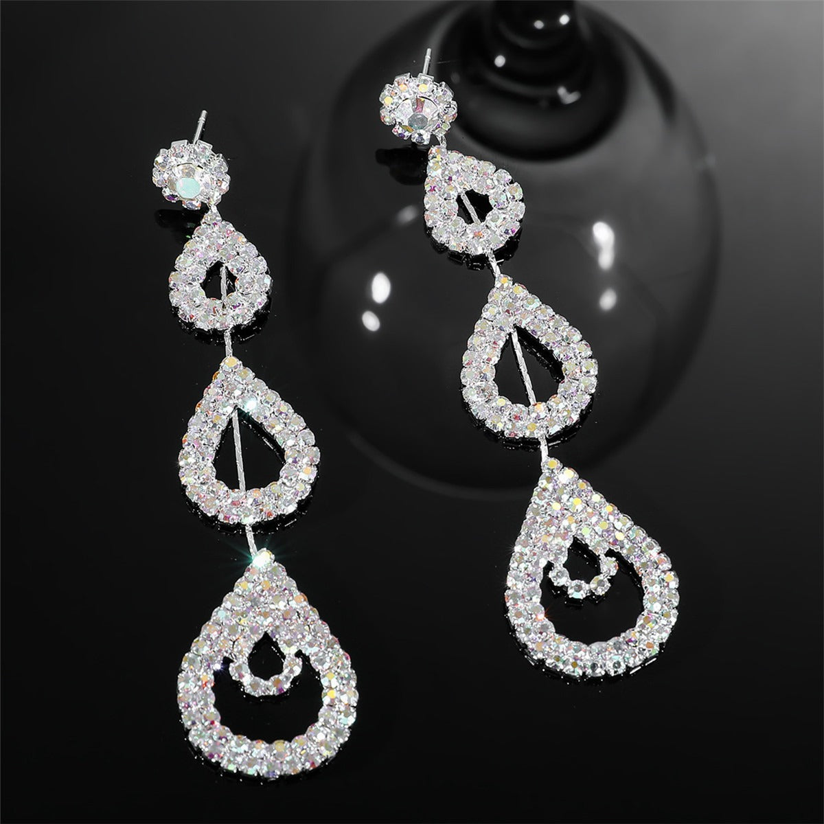 Personalized exaggerated super sparkling AB rhinestone long earrings women's drop ear jewelry