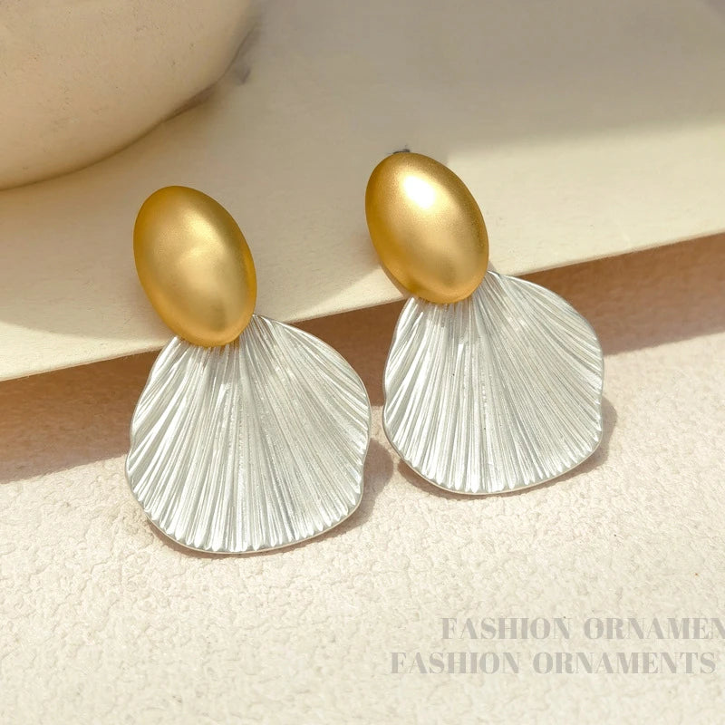 Silver Needle  Trend New High Quality Brass Splicing Color Geometric Drop Earrings For Women Girl Gift