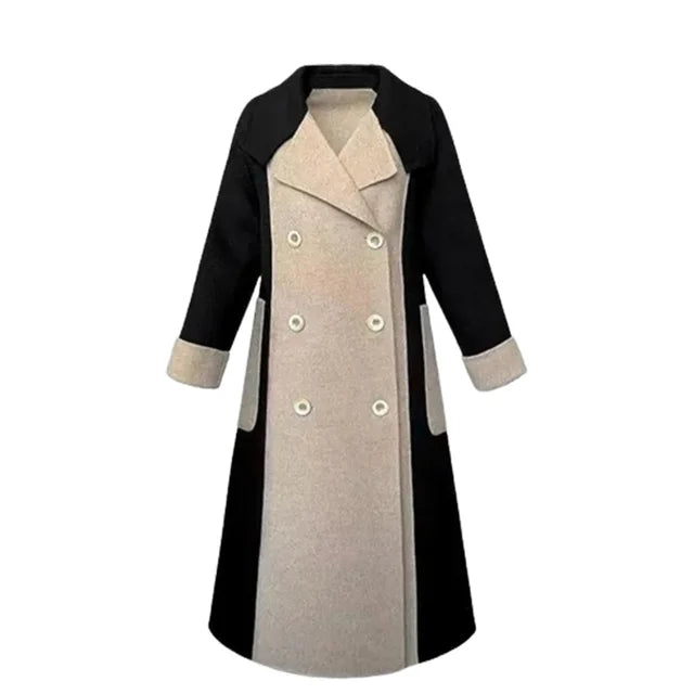 Chic Woolen Patchwork Trench Coat for Women Double-breasted Cardigan Anti-wrinkle Lapel  Winter Coat High Sense Overcoat Outwear