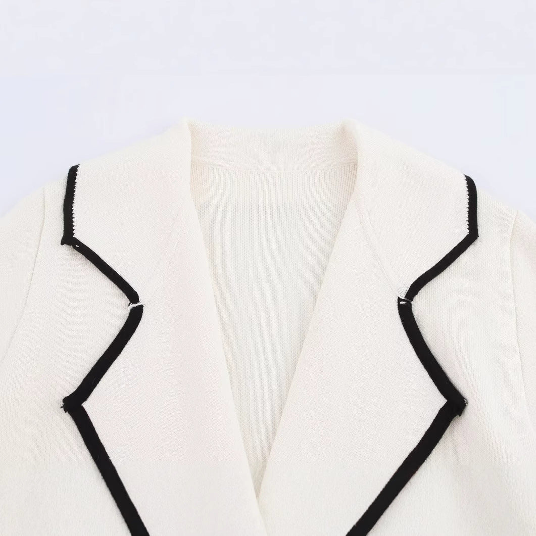 Edge embellished double breasted knitted suit jacket for women