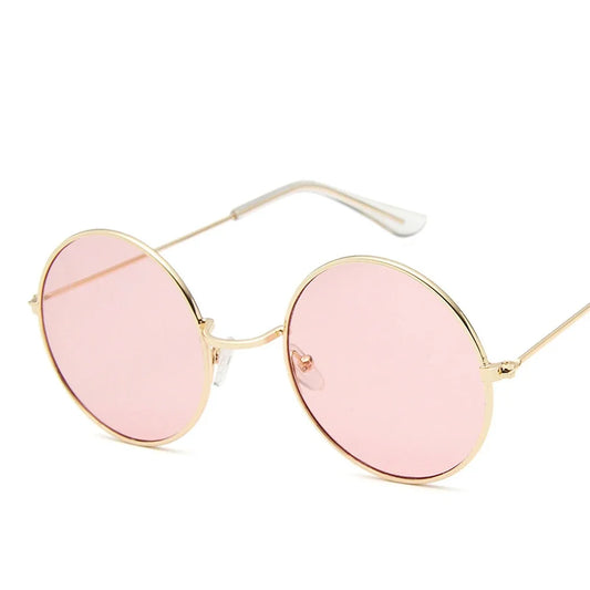 Women's Alloy Mirror Sunglasses Retro Designer Sunglasses Pink Round Sunglasses for Women