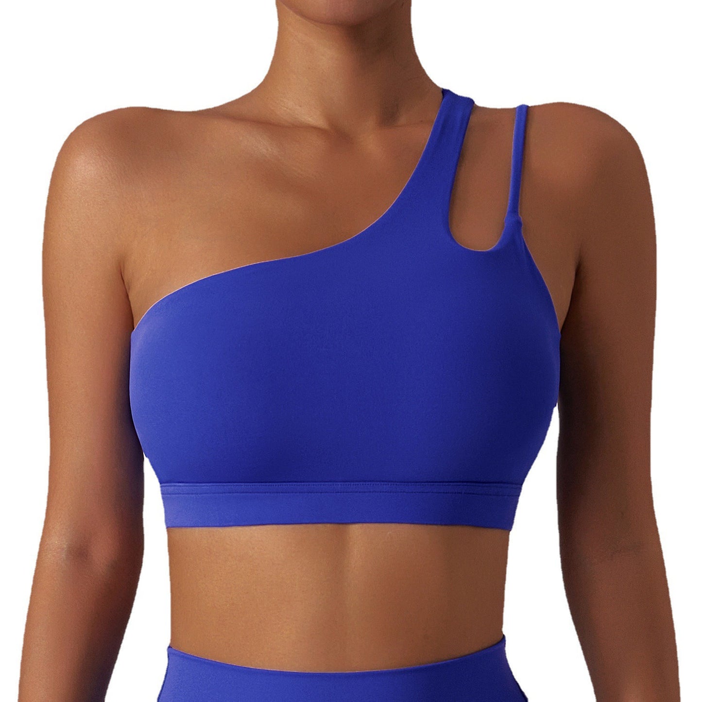 Oblique one-shoulder shock-proof yoga bra, cloud-like beautiful back sports bra, irregular shoulder straps, running fitness vest