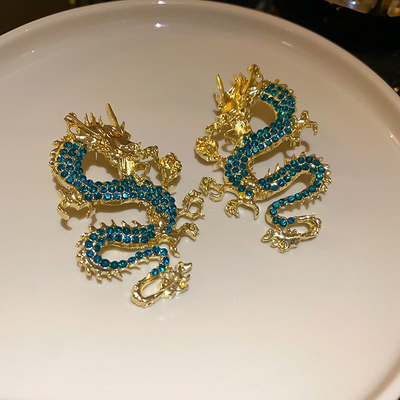 Zodiac dragon earrings, fashionable retro Chinese style earrings, national trend earrings